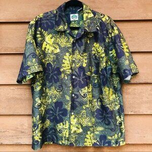 Vintage Flip Box Black Yellow Hawaiian Button Down Shirt Size XL